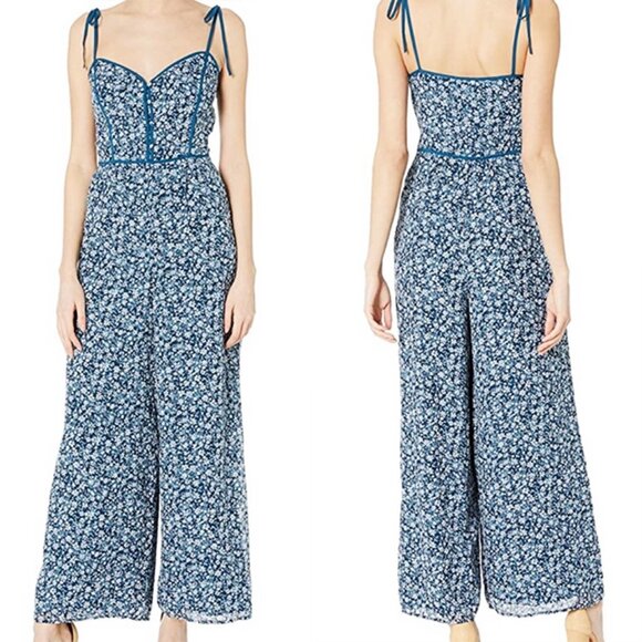 NWT ALI & JAY Blue Lagoon Stolls Floral Chiffon Wide Leg Jumpsuit - Picture 3 of 14